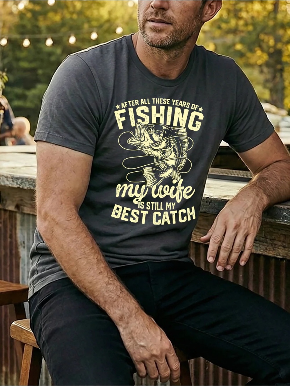 Fishing 'My Wife Is Still My Best Catch' Graphic T-Shirt - Charcoal